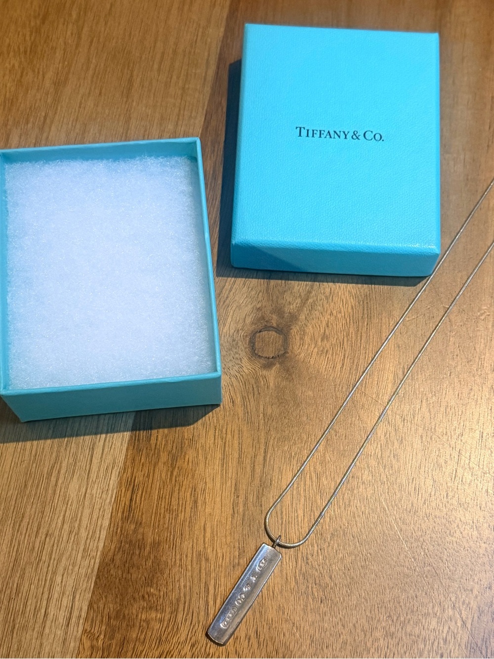 Tiffany & Co. 1837 925 Sterling Silver Bar Pendant Necklace Snake Chain w/box